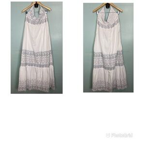 See by Chloe White Eyelet Maxi‎ Halter Tiered Floral Size 8 Dress